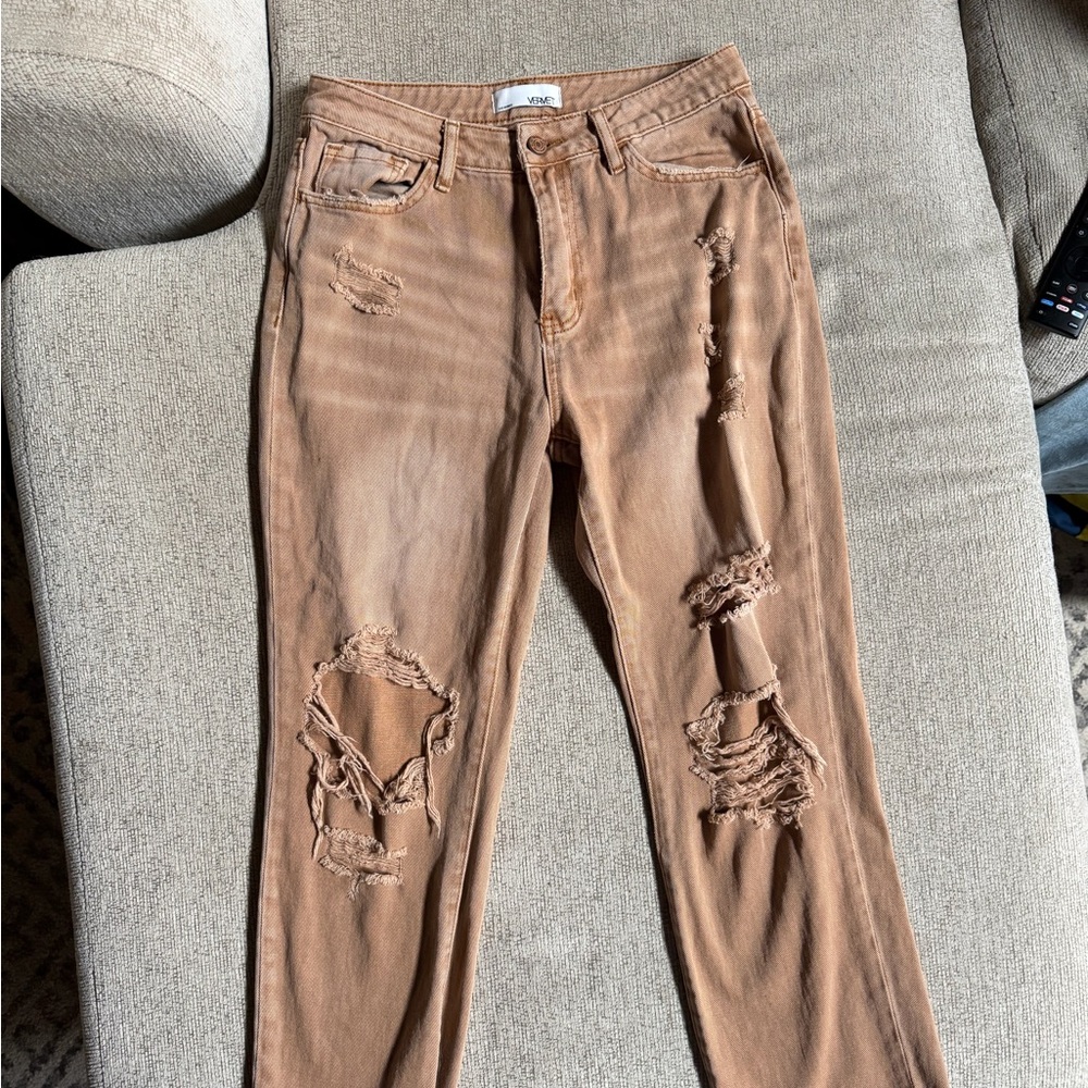 Levi's Women's Distressed Tan Flare Jeans